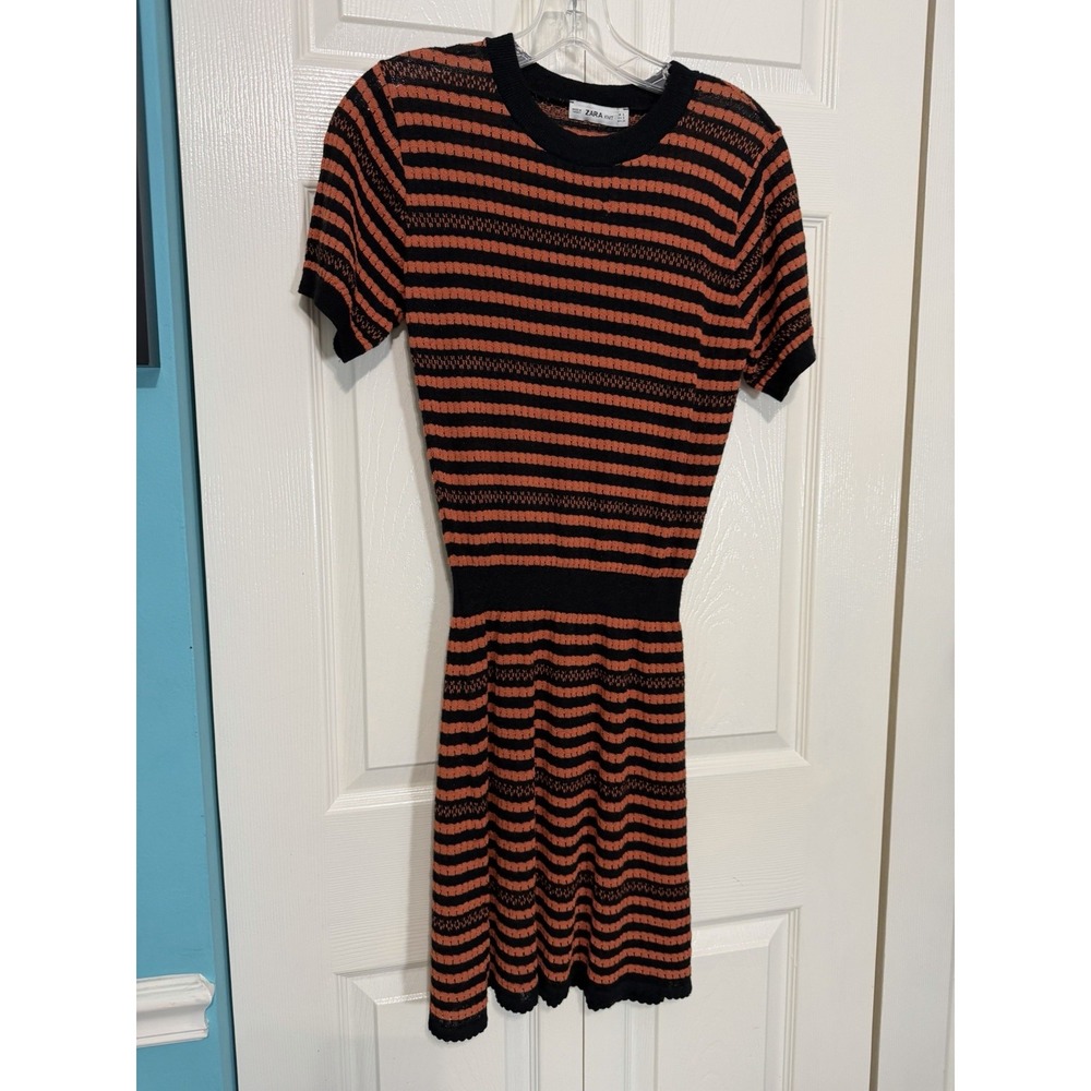 Zara Knit Striped Dress Black Orange, Size S